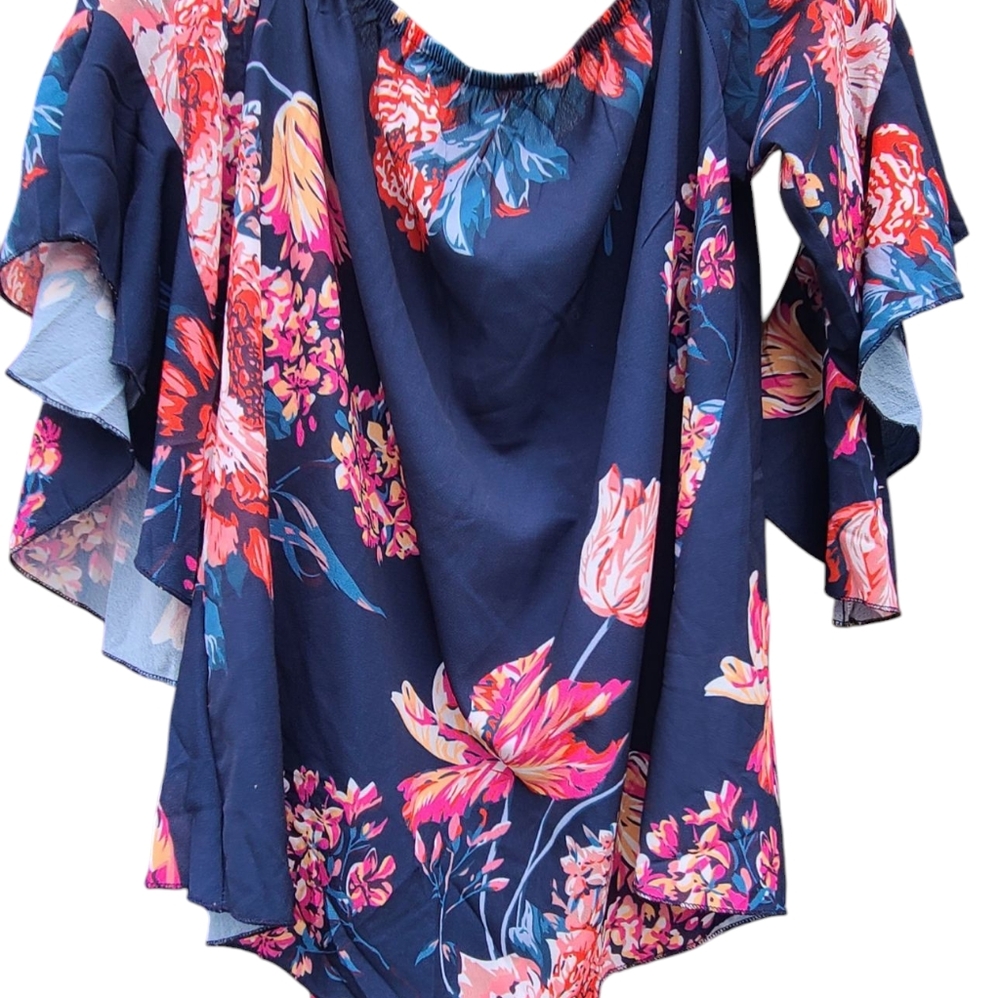 Women's Off-The-Shoulder Vibrant Floral Blouse - Size Large - Picture 6 of 15